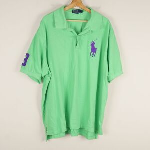 Vintage Polo Ralph Lauren Green Purple Large Pony Logo Short Sleeve Shirt 3X Big